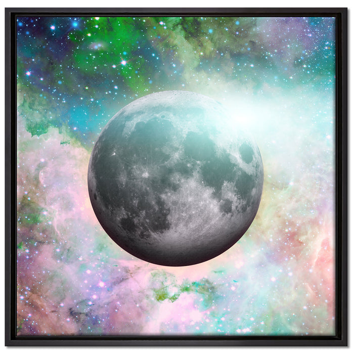 unser Mond im Sternenstaub auf Leinwandbild Quadratisch gerahmt Größe 70x70
