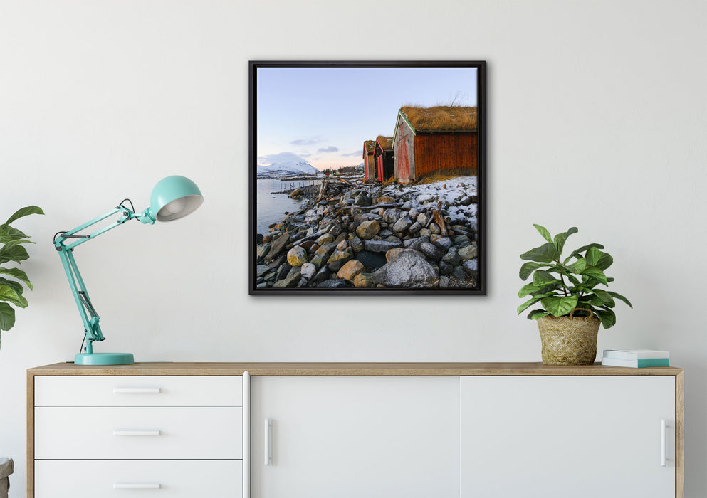 Küste der norwegischen See Tromso auf Leinwandbild gerahmt Quadratisch verschiedene Größen im Wohnzimmer