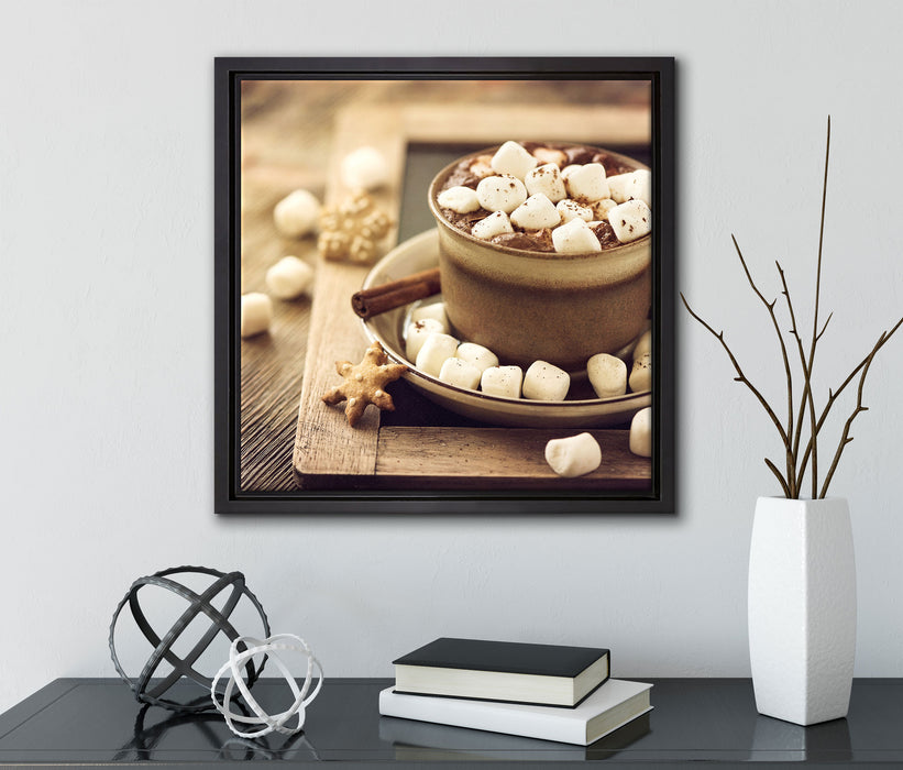 Kakaogetränk mit Marshmallows  auf Leinwandbild Quadratisch gerahmt mit Kirschblüten