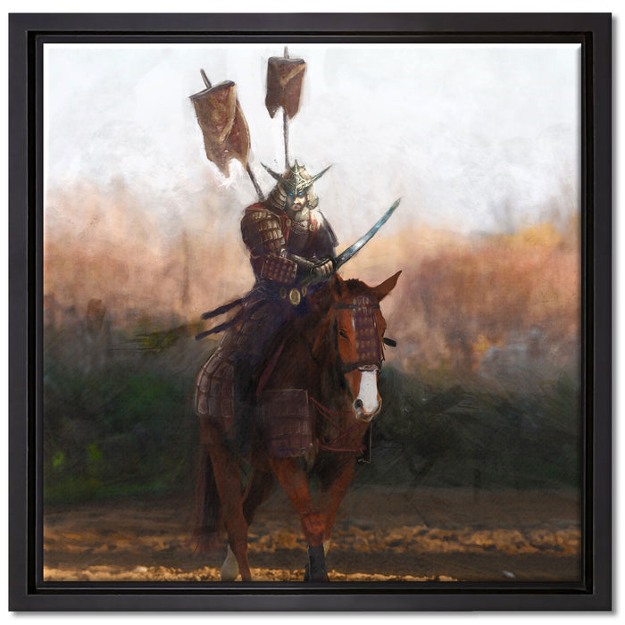 Samurai Krieger auf einem Pferd auf Leinwandbild Quadratisch gerahmt Größe 40x40