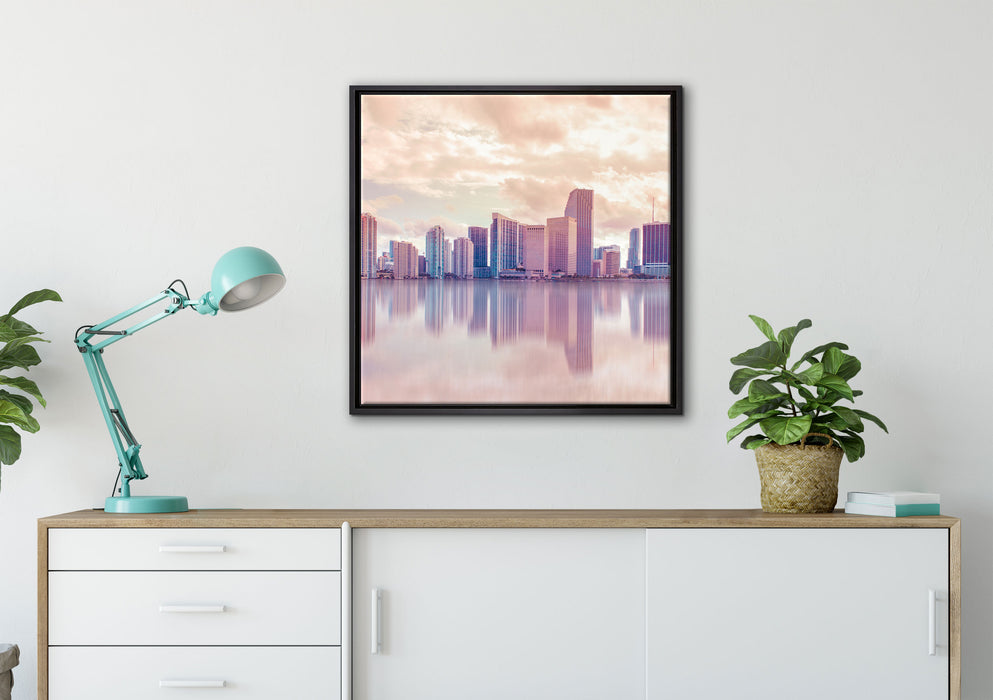 Miami Florida Skyline auf Leinwandbild gerahmt Quadratisch verschiedene Größen im Wohnzimmer