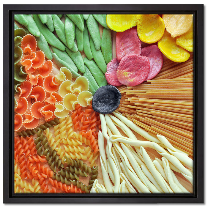 Zusammenstellung von bunten Nudeln auf Leinwandbild Quadratisch gerahmt Größe 40x40