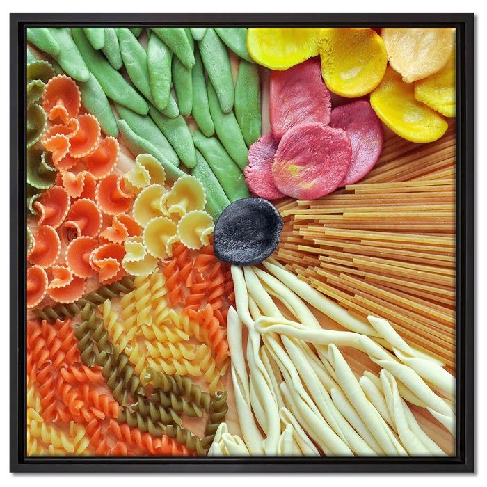 Zusammenstellung von bunten Nudeln auf Leinwandbild Quadratisch gerahmt Größe 60x60