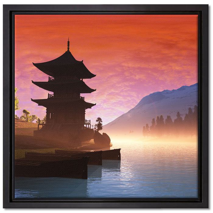 Chinesisches Haus auf Leinwandbild Quadratisch gerahmt Größe 40x40