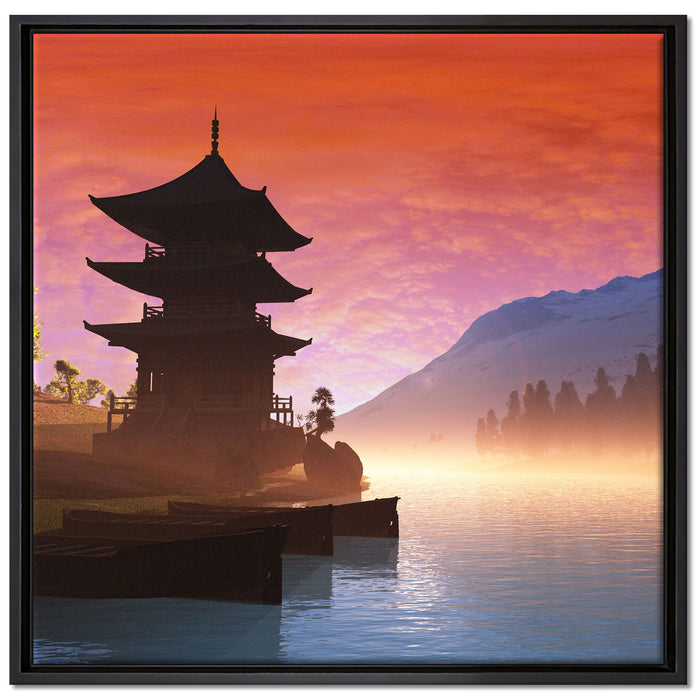 Chinesisches Haus auf Leinwandbild Quadratisch gerahmt Größe 70x70