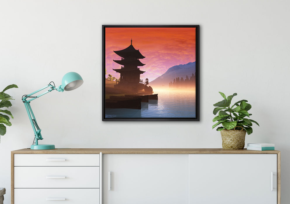 Chinesisches Haus auf Leinwandbild gerahmt Quadratisch verschiedene Größen im Wohnzimmer