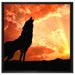 Wolf Heulen auf Leinwandbild Quadratisch gerahmt Größe 60x60