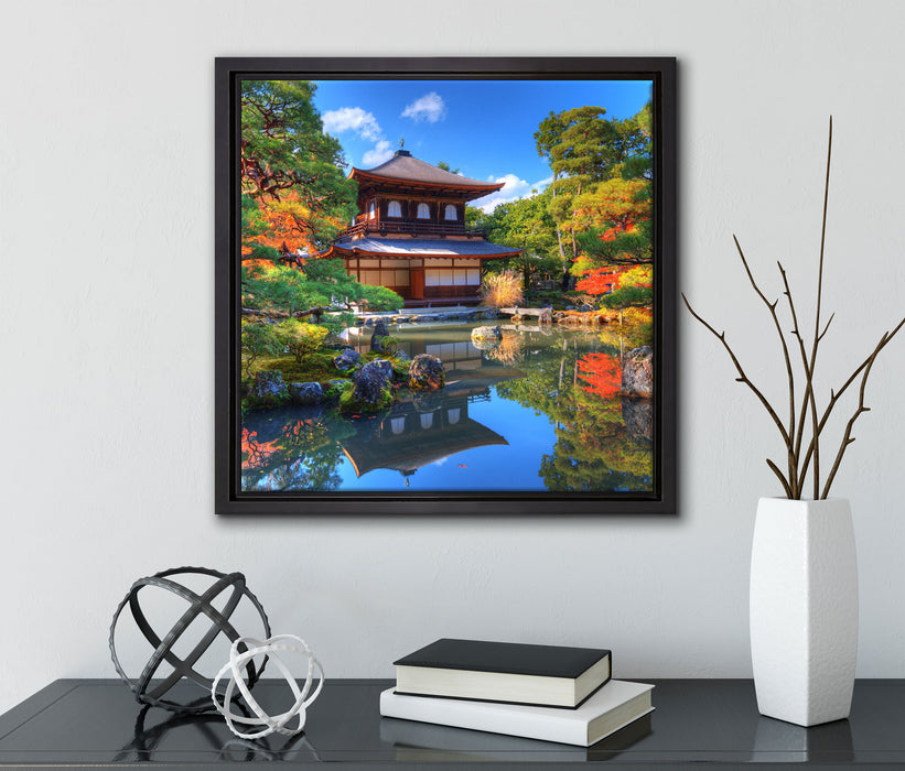 Ginkaku-ji-Tempel in Kyoto  auf Leinwandbild Quadratisch gerahmt mit Kirschblüten
