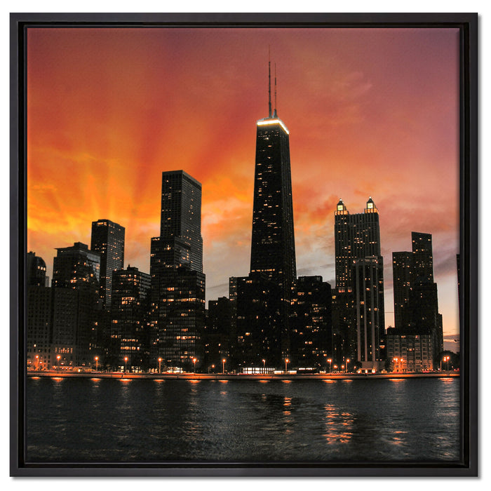 Chicago-Wolkenkratzer-Silhouette auf Leinwandbild Quadratisch gerahmt Größe 60x60