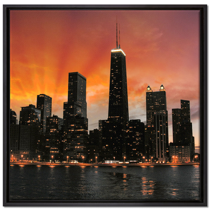 Chicago-Wolkenkratzer-Silhouette auf Leinwandbild Quadratisch gerahmt Größe 70x70