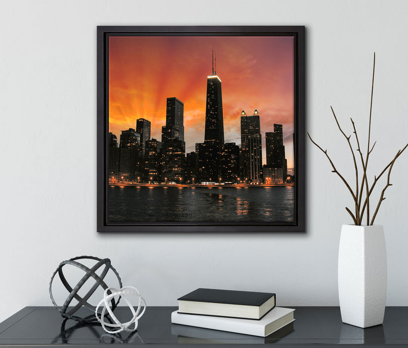 Chicago-Wolkenkratzer-Silhouette  auf Leinwandbild Quadratisch gerahmt mit Kirschblüten