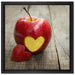 Herzschnitzerei in Apfel auf Leinwandbild Quadratisch gerahmt Größe 40x40