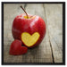 Herzschnitzerei in Apfel auf Leinwandbild Quadratisch gerahmt Größe 60x60
