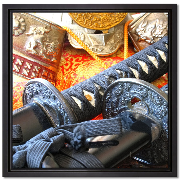 edle Samurai-Schwerter auf Leinwandbild Quadratisch gerahmt Größe 40x40