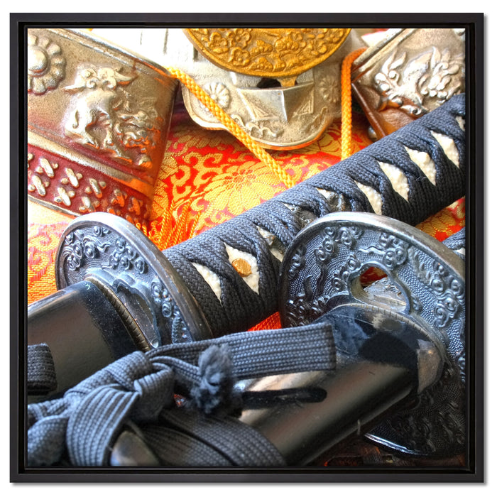 edle Samurai-Schwerter auf Leinwandbild Quadratisch gerahmt Größe 60x60