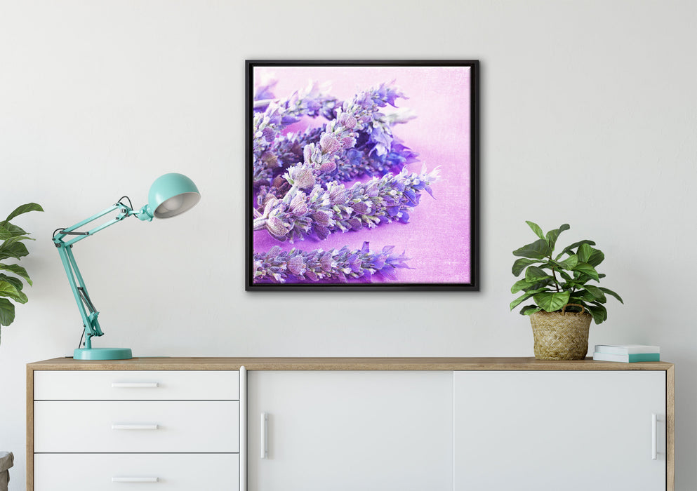 getrockneter Lavendel auf Leinwandbild gerahmt Quadratisch verschiedene Größen im Wohnzimmer