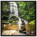 Zen Steine vor Wasserfall auf Leinwandbild Quadratisch gerahmt Größe 70x70