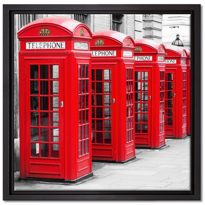 rote Londoner Telefonzellen auf Leinwandbild Quadratisch gerahmt Größe 40x40