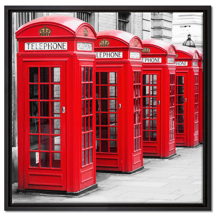 rote Londoner Telefonzellen auf Leinwandbild Quadratisch gerahmt Größe 60x60