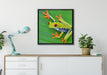 kleiner grüner Frosch auf Blatt auf Leinwandbild gerahmt Quadratisch verschiedene Größen im Wohnzimmer
