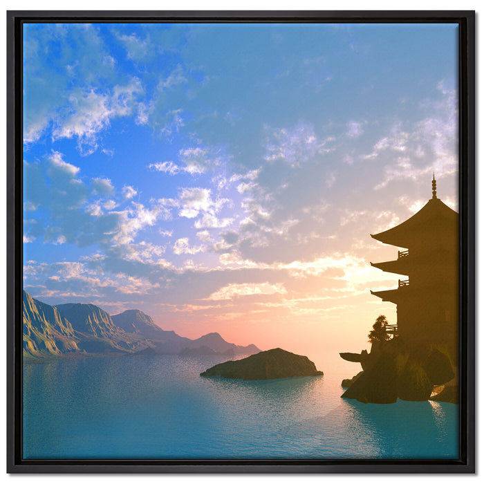 Tempel in Tal auf Leinwandbild Quadratisch gerahmt Größe 70x70