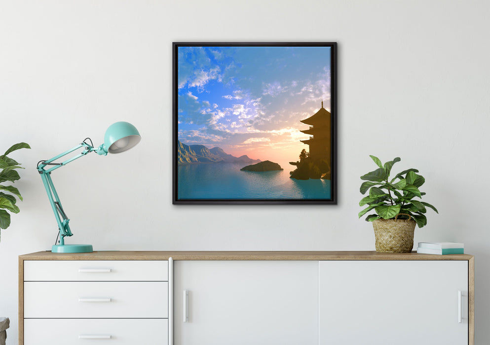 Tempel in Tal auf Leinwandbild gerahmt Quadratisch verschiedene Größen im Wohnzimmer