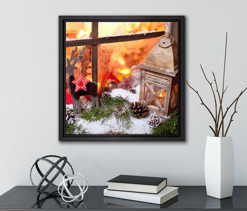 weihnachtlich Fensterbrett  auf Leinwandbild Quadratisch gerahmt mit Kirschblüten
