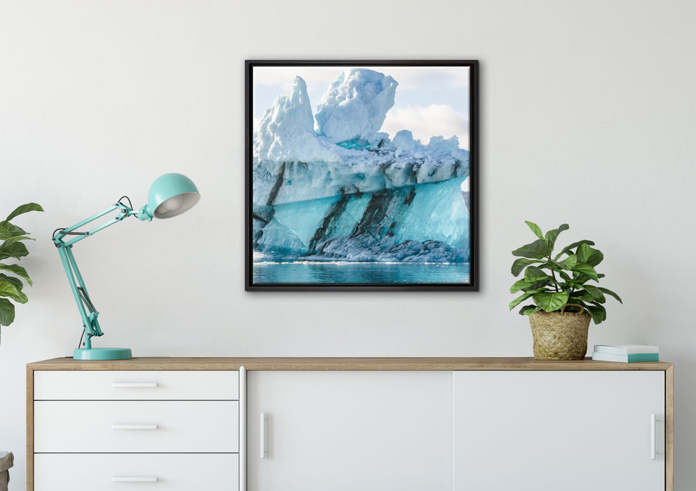 gigantischer Eisberg auf Leinwandbild gerahmt Quadratisch verschiedene Größen im Wohnzimmer