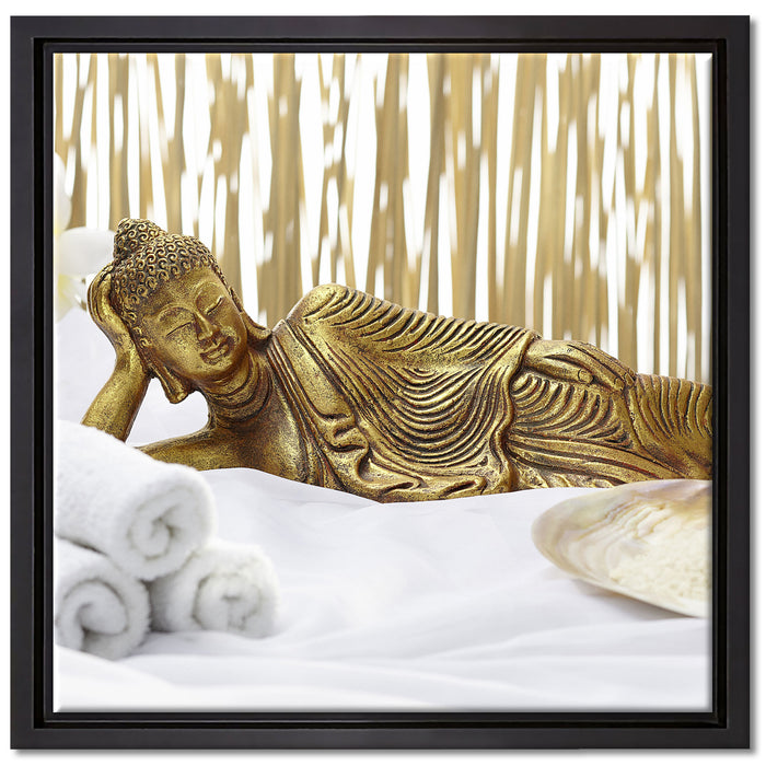 goldener Buddha auf Handtuch auf Leinwandbild Quadratisch gerahmt Größe 40x40