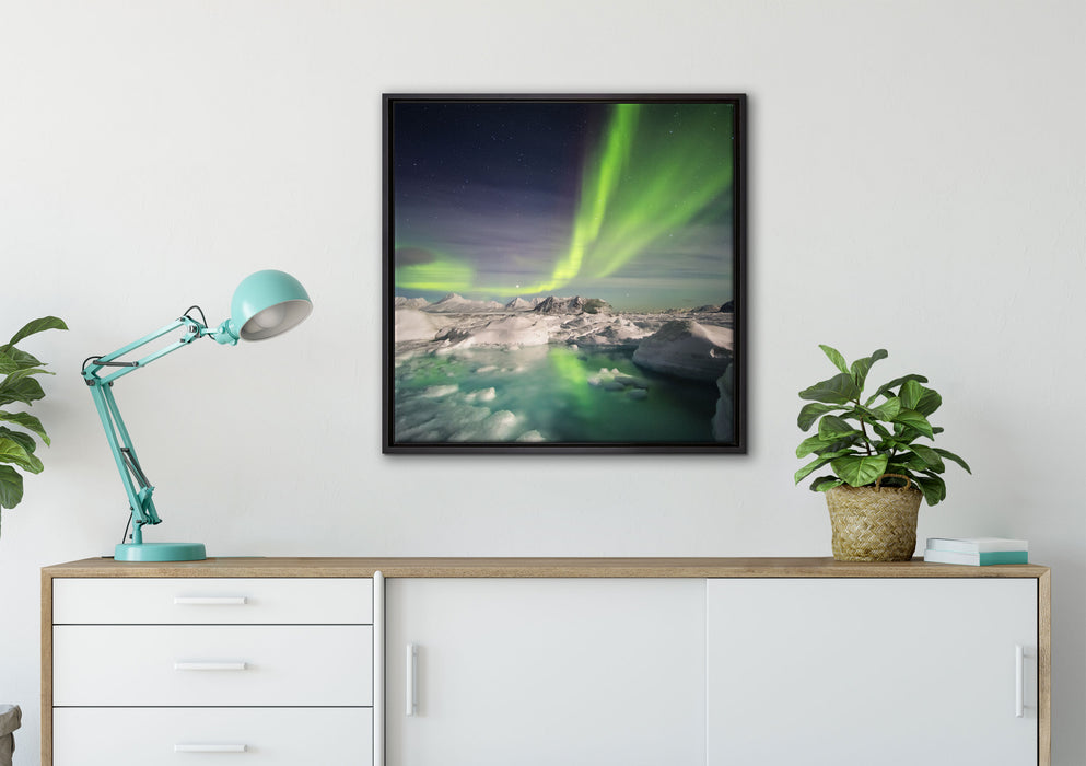 gewaltiges Polarlicht auf Leinwandbild gerahmt Quadratisch verschiedene Größen im Wohnzimmer