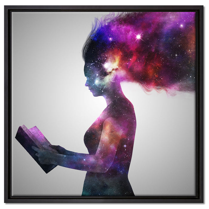 abstrakte Frau mit Buch auf Leinwandbild Quadratisch gerahmt Größe 60x60