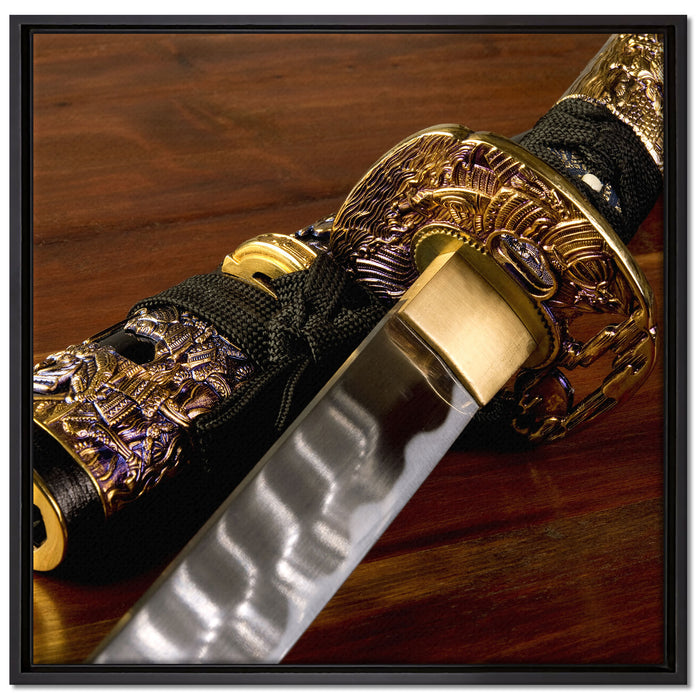 strahlendes Samurai-Schwert auf Leinwandbild Quadratisch gerahmt Größe 70x70