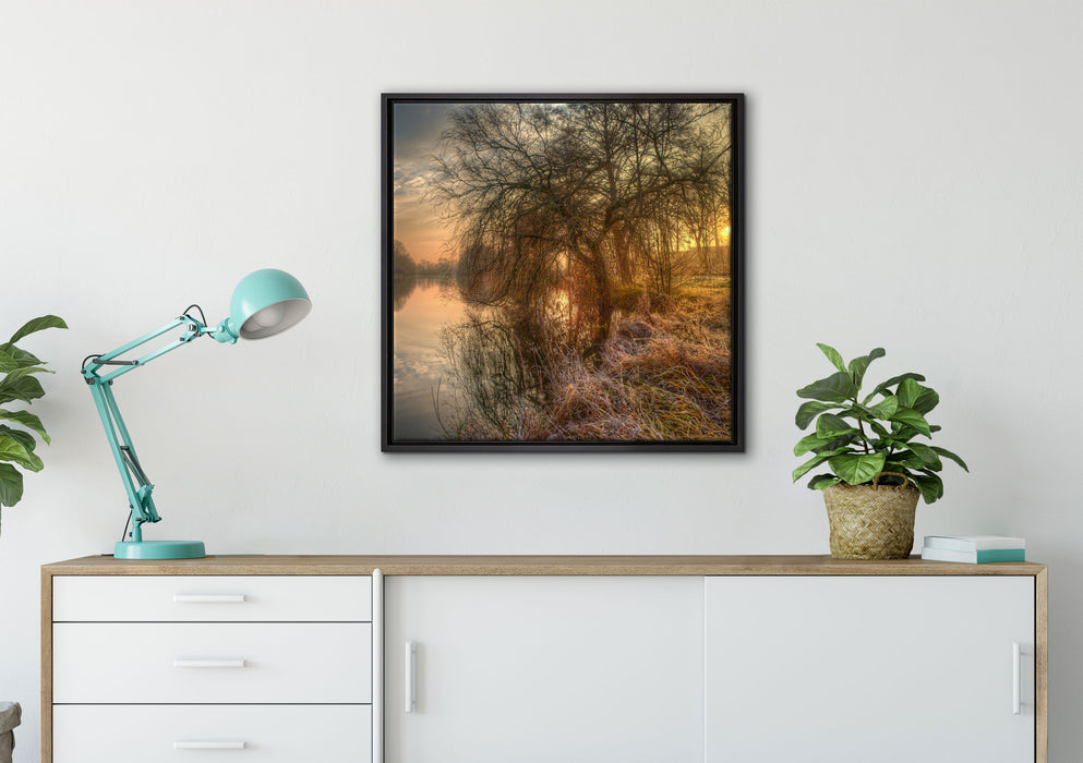 Landschaft im Morgengrauen auf Leinwandbild gerahmt Quadratisch verschiedene Größen im Wohnzimmer