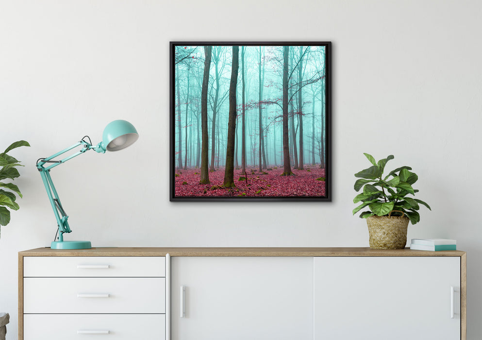 abstrakter Wald auf Leinwandbild gerahmt Quadratisch verschiedene Größen im Wohnzimmer