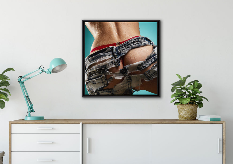 sexy Frauenhintern in Hotpants auf Leinwandbild gerahmt Quadratisch verschiedene Größen im Wohnzimmer