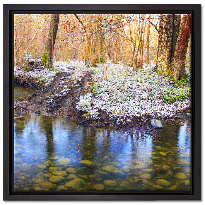schneebedeckter Waldboden auf Leinwandbild Quadratisch gerahmt Größe 40x40