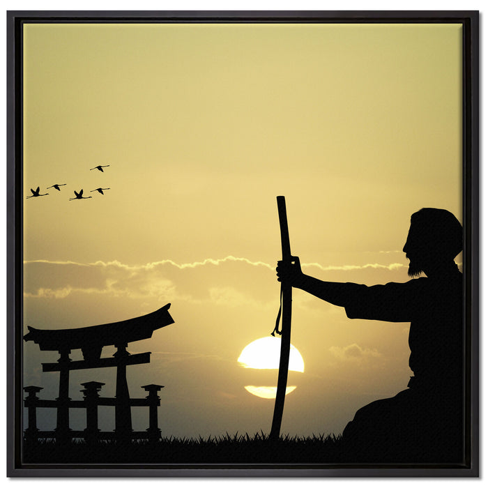 Samurai-Meister vor Horizont auf Leinwandbild Quadratisch gerahmt Größe 70x70