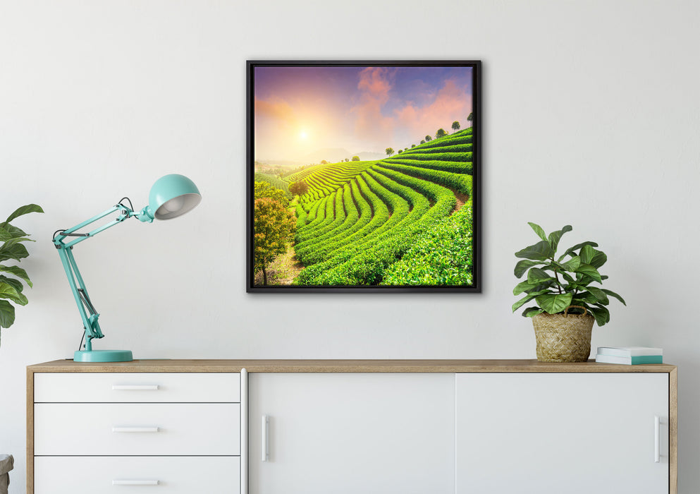 Japanische Treppenfelder auf Leinwandbild gerahmt Quadratisch verschiedene Größen im Wohnzimmer