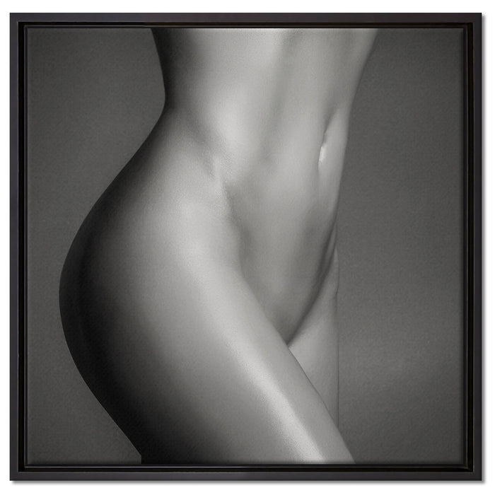 schlanker nackter Frauenkörper auf Leinwandbild Quadratisch gerahmt Größe 60x60