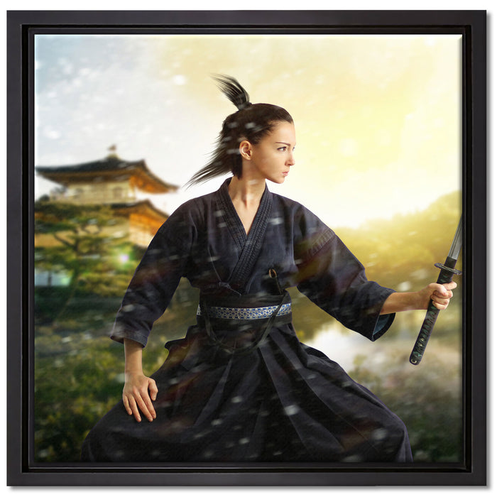Samurai-Kriegerin Schnee auf Leinwandbild Quadratisch gerahmt Größe 40x40