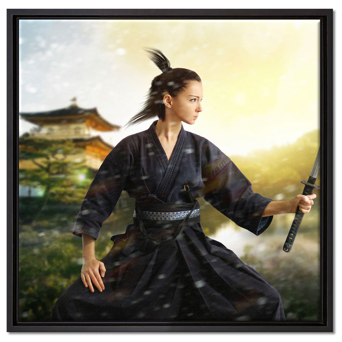 Samurai-Kriegerin Schnee auf Leinwandbild Quadratisch gerahmt Größe 60x60