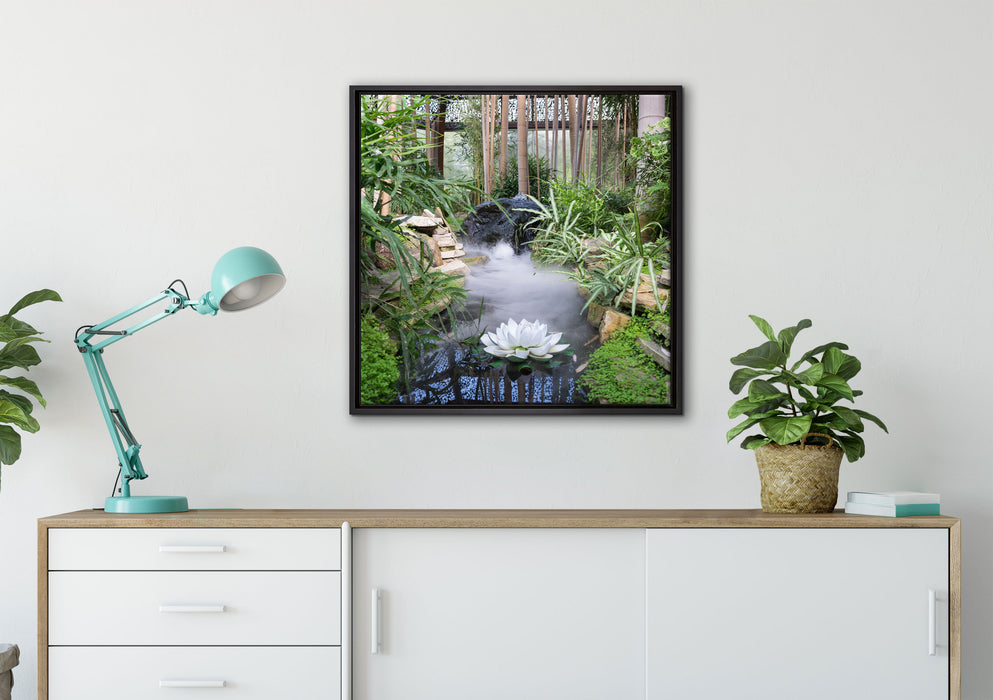 Zen Garten Japan auf Leinwandbild gerahmt Quadratisch verschiedene Größen im Wohnzimmer