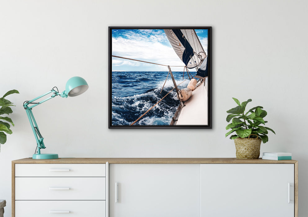 Die weißen Segel der Yacht auf Leinwandbild gerahmt Quadratisch verschiedene Größen im Wohnzimmer