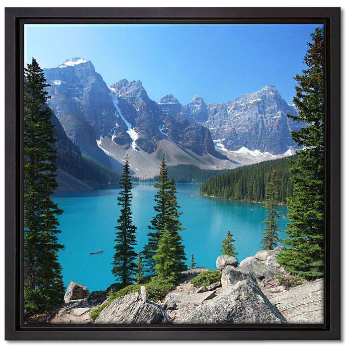 Moraine Lake kanadische Berge auf Leinwandbild Quadratisch gerahmt Größe 40x40