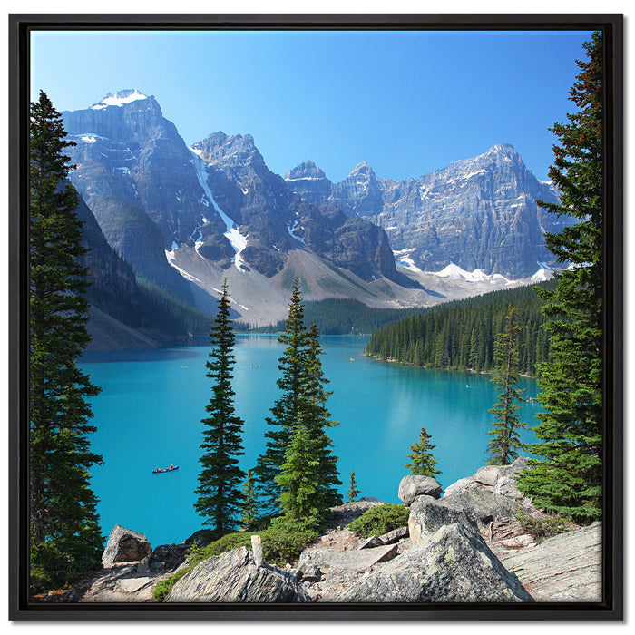 Moraine Lake kanadische Berge auf Leinwandbild Quadratisch gerahmt Größe 70x70