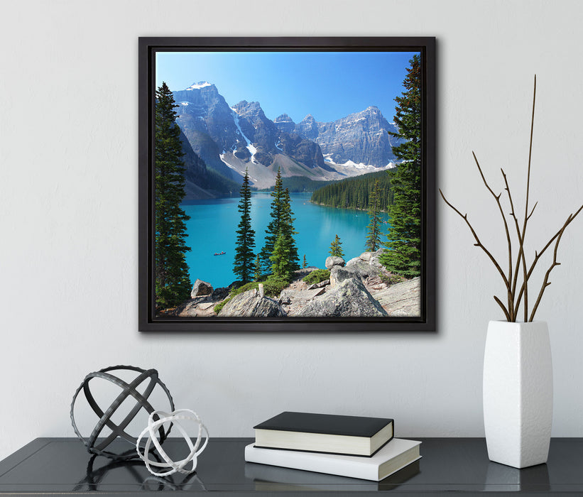 Moraine Lake kanadische Berge  auf Leinwandbild Quadratisch gerahmt mit Kirschblüten