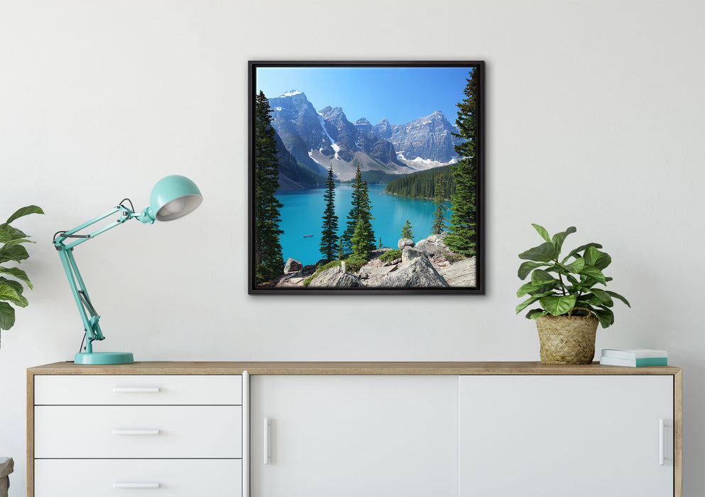 Moraine Lake kanadische Berge auf Leinwandbild gerahmt Quadratisch verschiedene Größen im Wohnzimmer