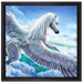Pegasus fliegt über den Wolken auf Leinwandbild Quadratisch gerahmt Größe 40x40