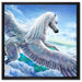 Pegasus fliegt über den Wolken auf Leinwandbild Quadratisch gerahmt Größe 60x60