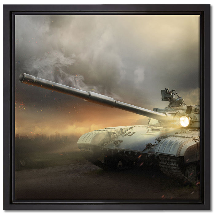 Panzer im Nebel auf Leinwandbild Quadratisch gerahmt Größe 40x40